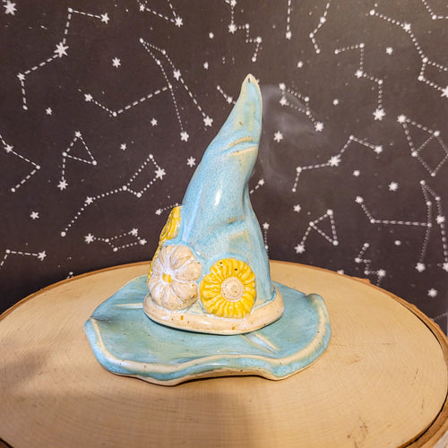 Litha Blue Witch Hat Cone Incense Burner